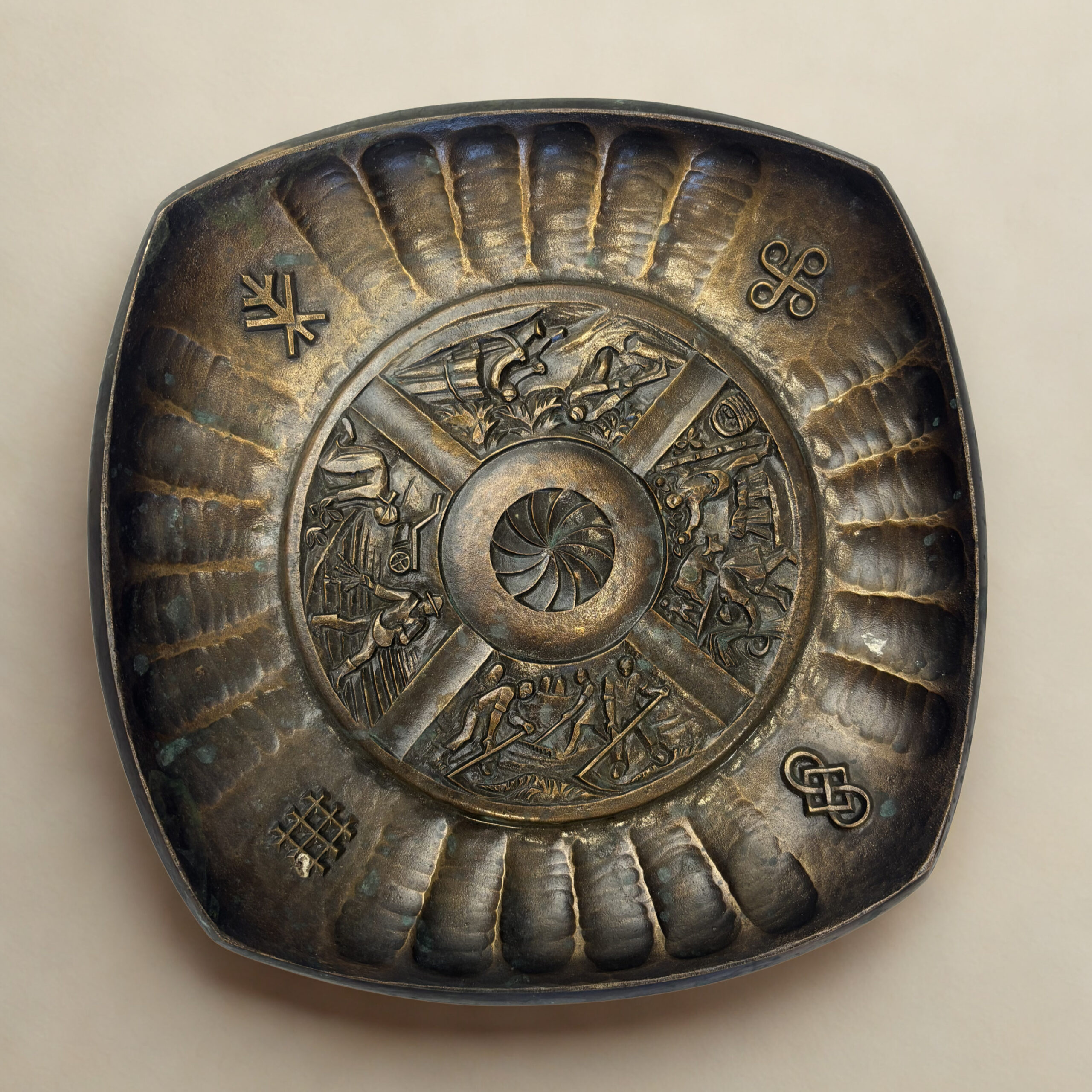 Monumental Hand-Hammered Copper Charger "The Slavic Cycle"