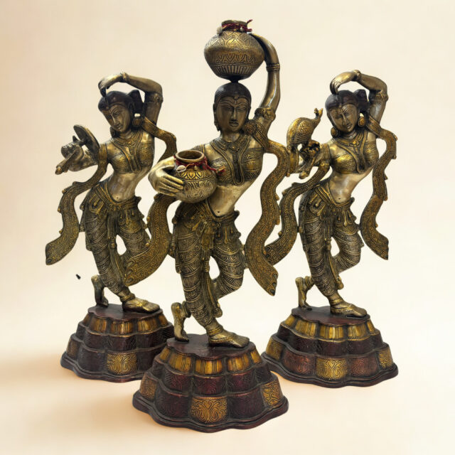 The Triptych of Celestial Apsaras – A Curated Set of Collectible Bronze Sculptures